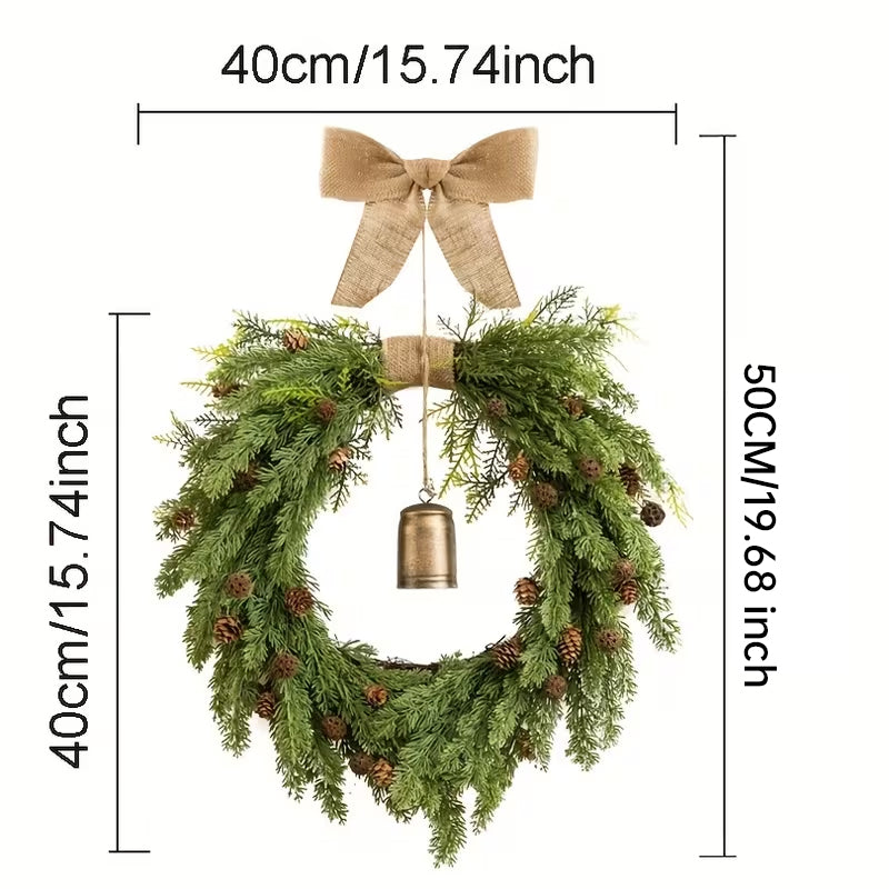 Classic Natural Pine Cone Wreath - Festive Christmas Door Hanging with Bells