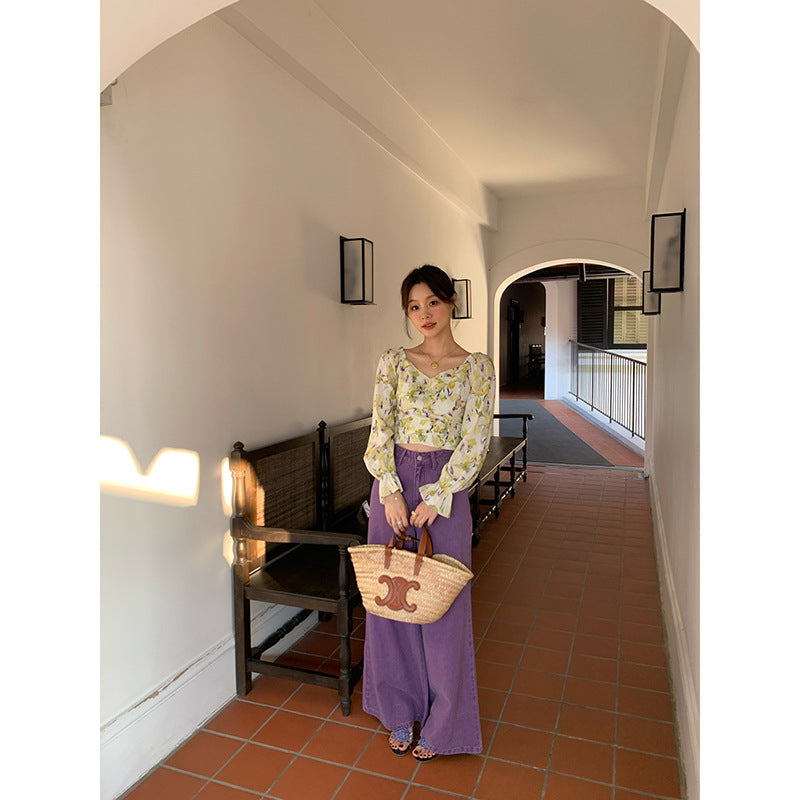 Narrow high waisted slightly flared jeans