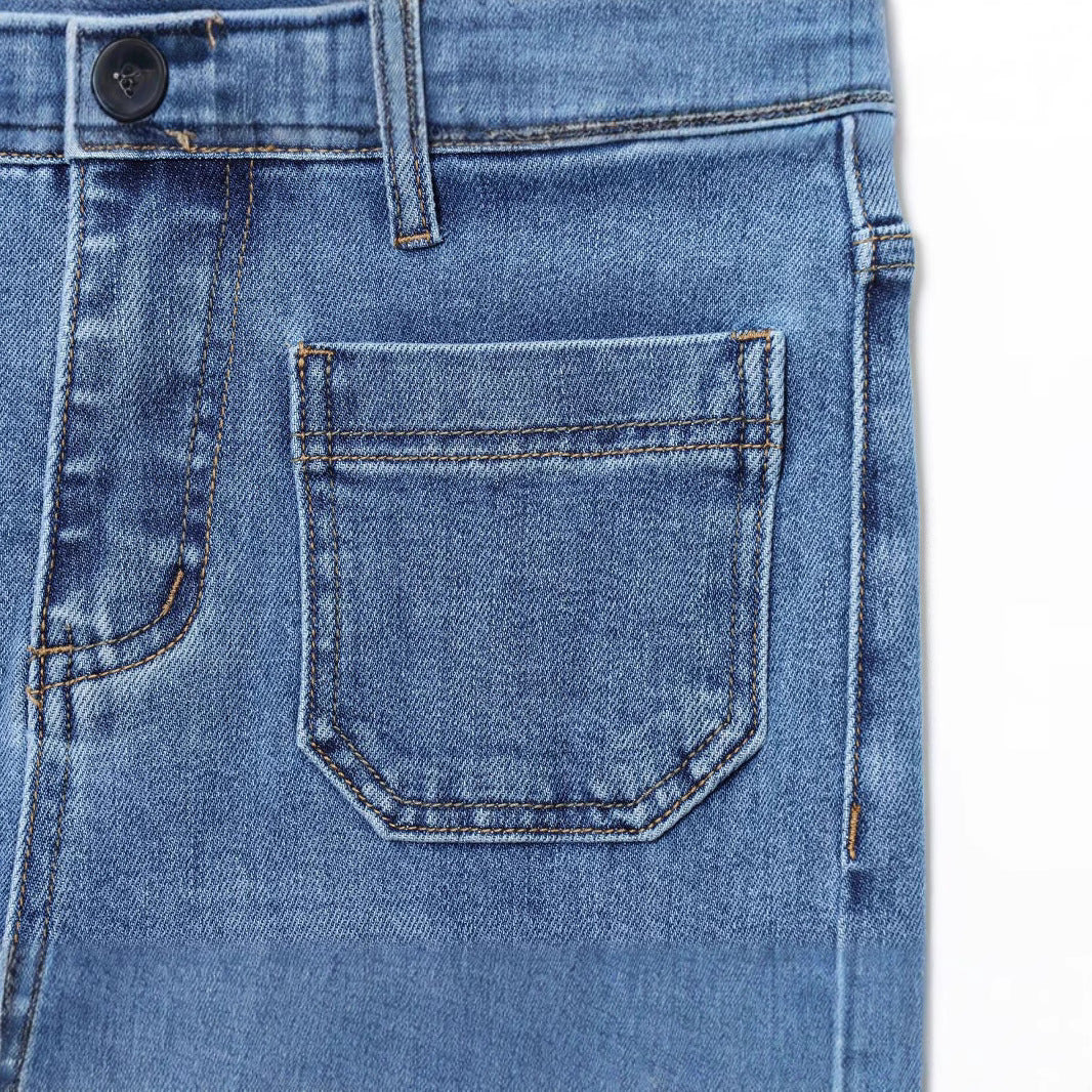 Pocket decoration casual micro flared jeans