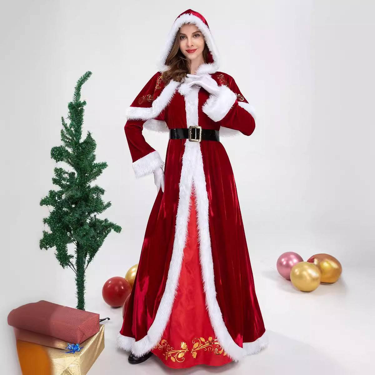 Christmas Queen Long Dress – Elegant Holiday Costume for Women