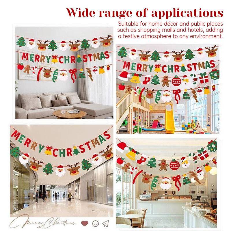 Handmade Pull String Flag Banner, LED String Lights, Christmas Decor
