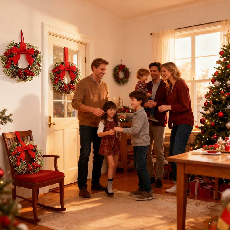 Farmhouse Mini Christmas Cabinet Wreaths, Set of 6 with Ribbon Tie-Ons
