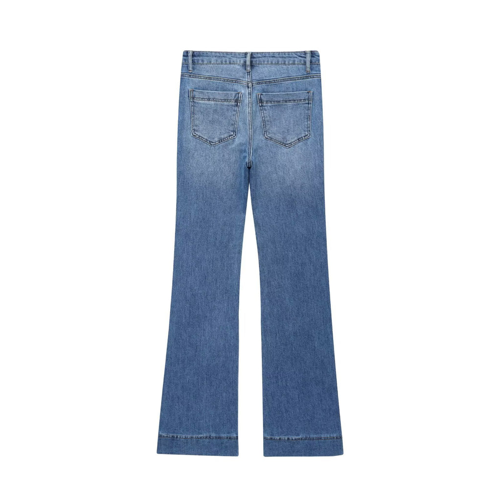 Pocket decoration casual micro flared jeans