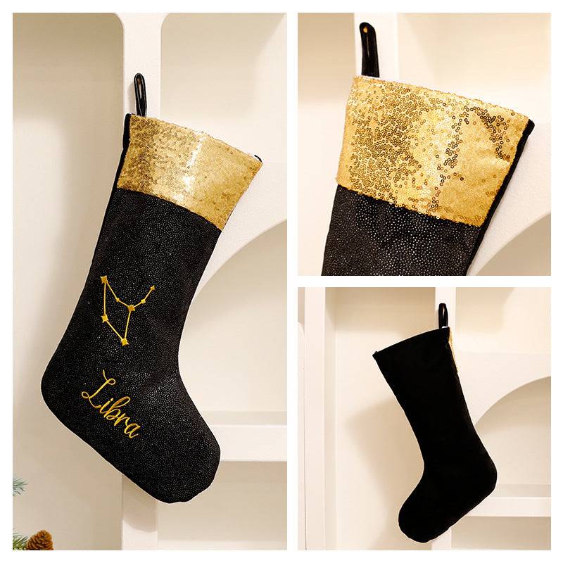 Black Zodiac Christmas Socks – Ornament Display Piece & Holiday Decoration

