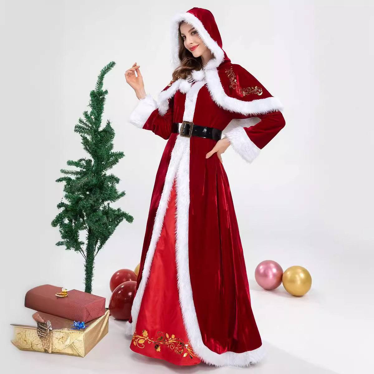 Christmas Queen Long Dress – Elegant Holiday Costume for Women
