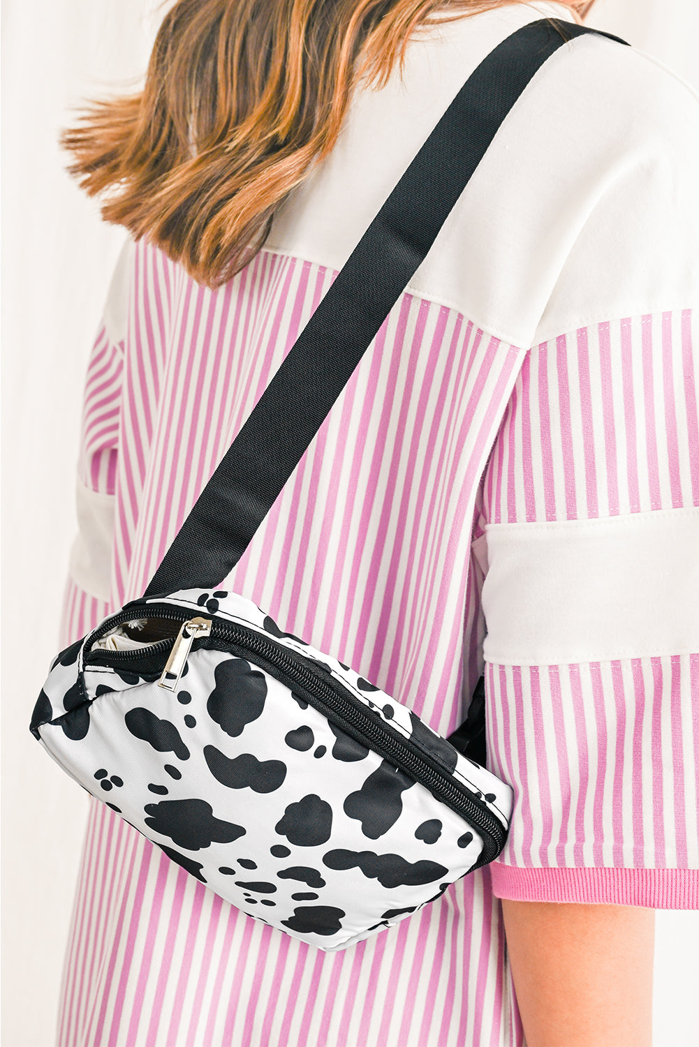 White Cow Pattern Print Buckle Wide Bag