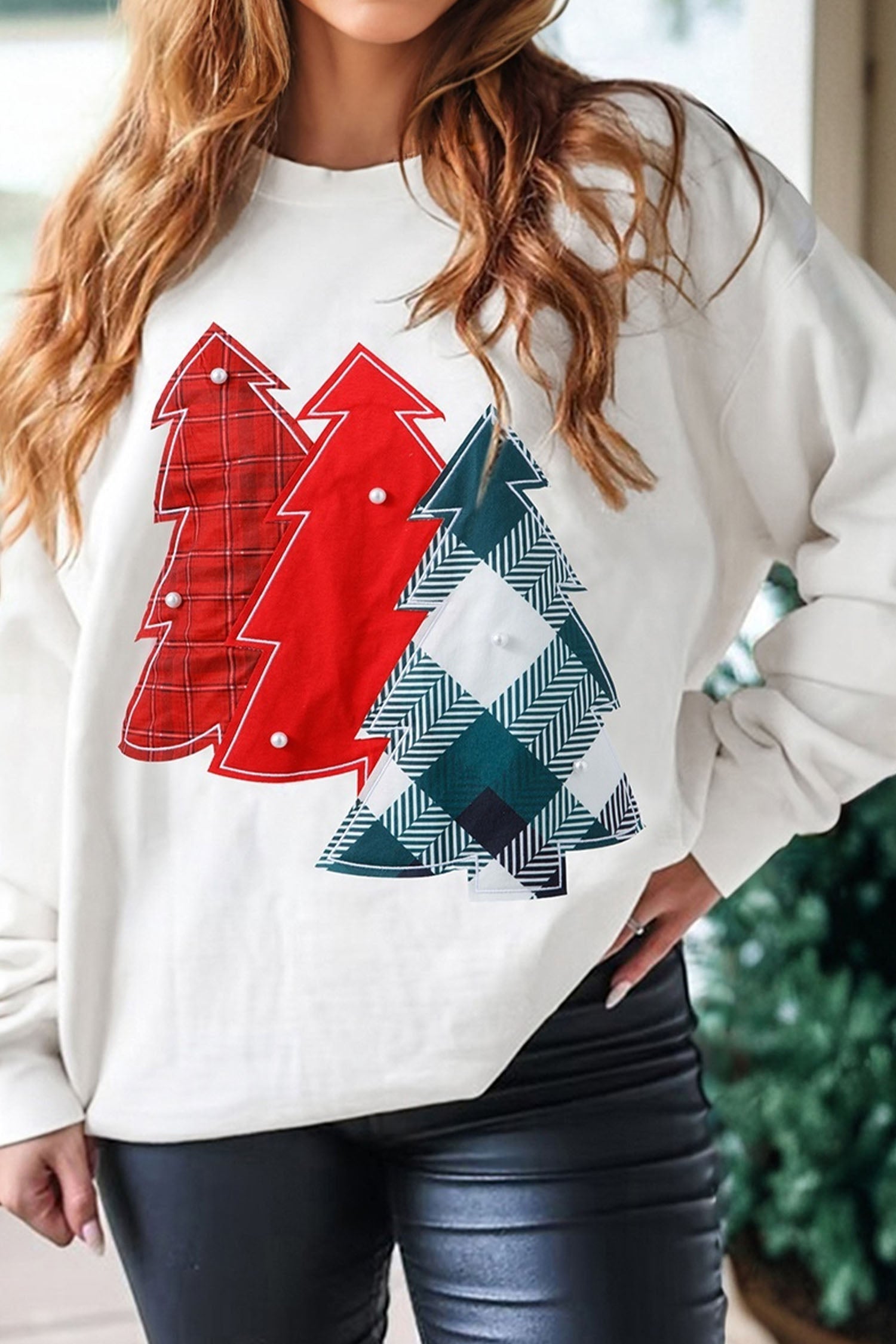Christmas Tree Patched Drop Shoulder Sweatshirt