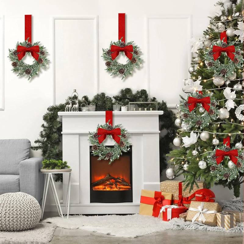Farmhouse Mini Christmas Cabinet Wreaths, Set of 6 with Ribbon Tie-Ons
