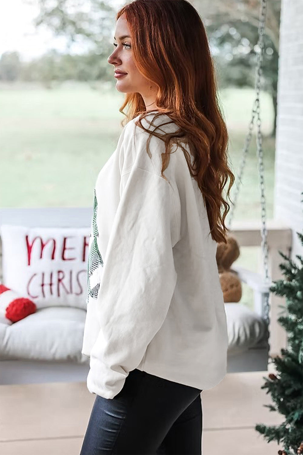 Christmas Tree Patched Drop Shoulder Sweatshirt