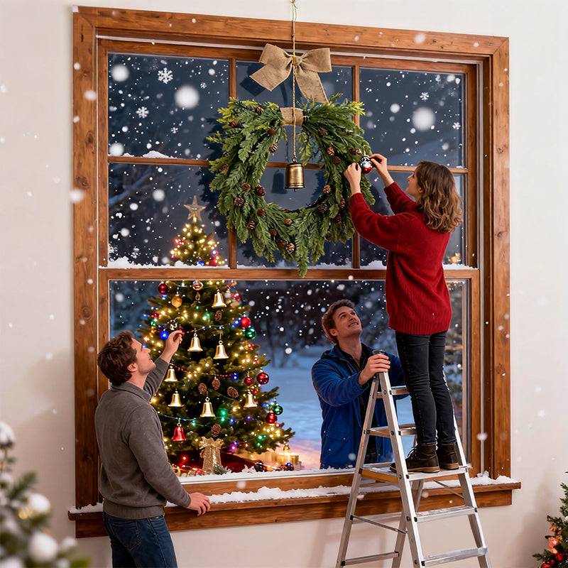 Classic Natural Pine Cone Wreath - Festive Christmas Door Hanging with Bells