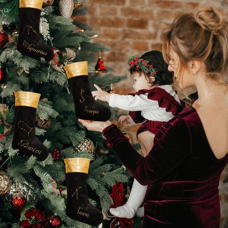  Black Zodiac Christmas Socks – Ornament Display Piece & Holiday Decoration
