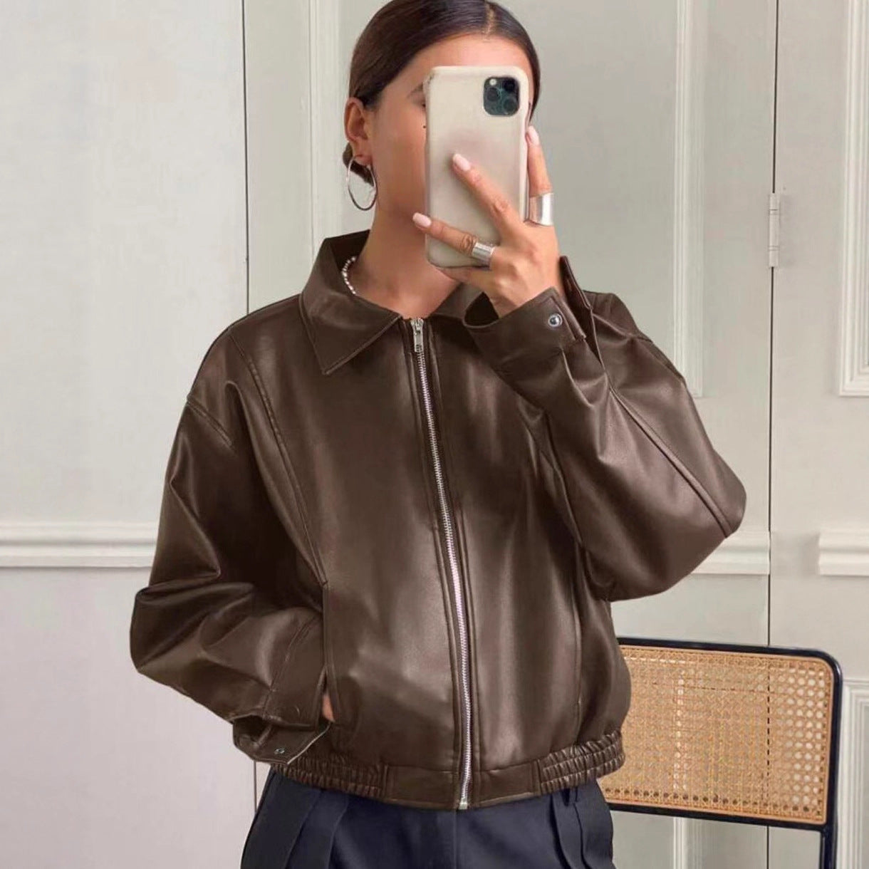 Retro brown leather jacket