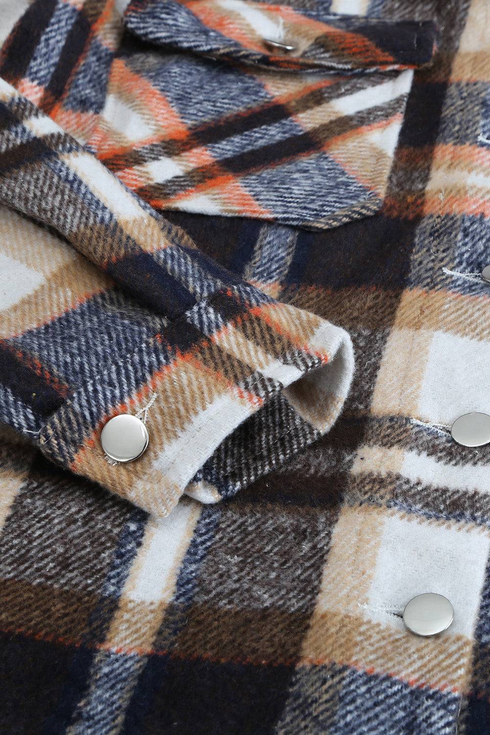 Close-up of a plaid fabric with buttons