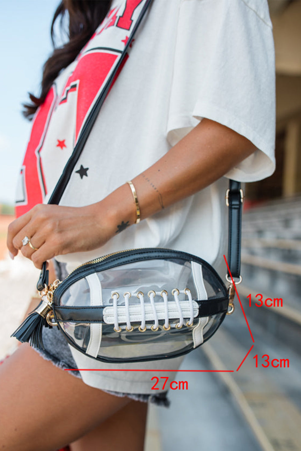 Black Rugby Football Contrast  Clear Shoulder Bag