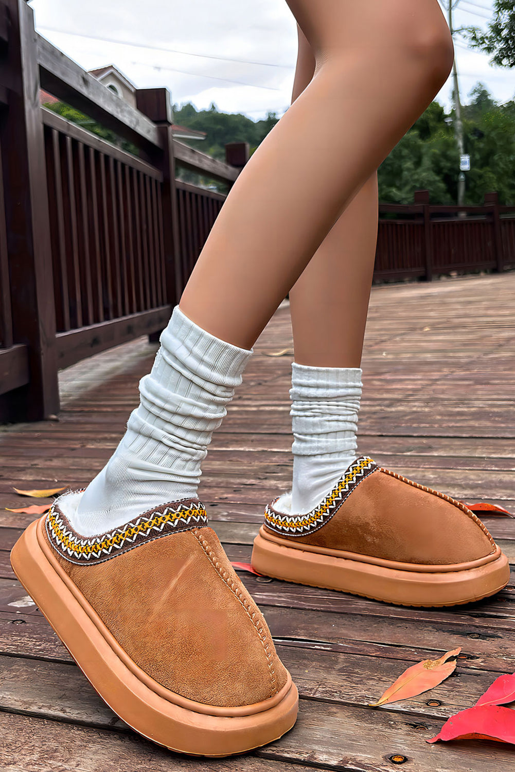 Chestnut Contrast Edge Suede Winter Slippers