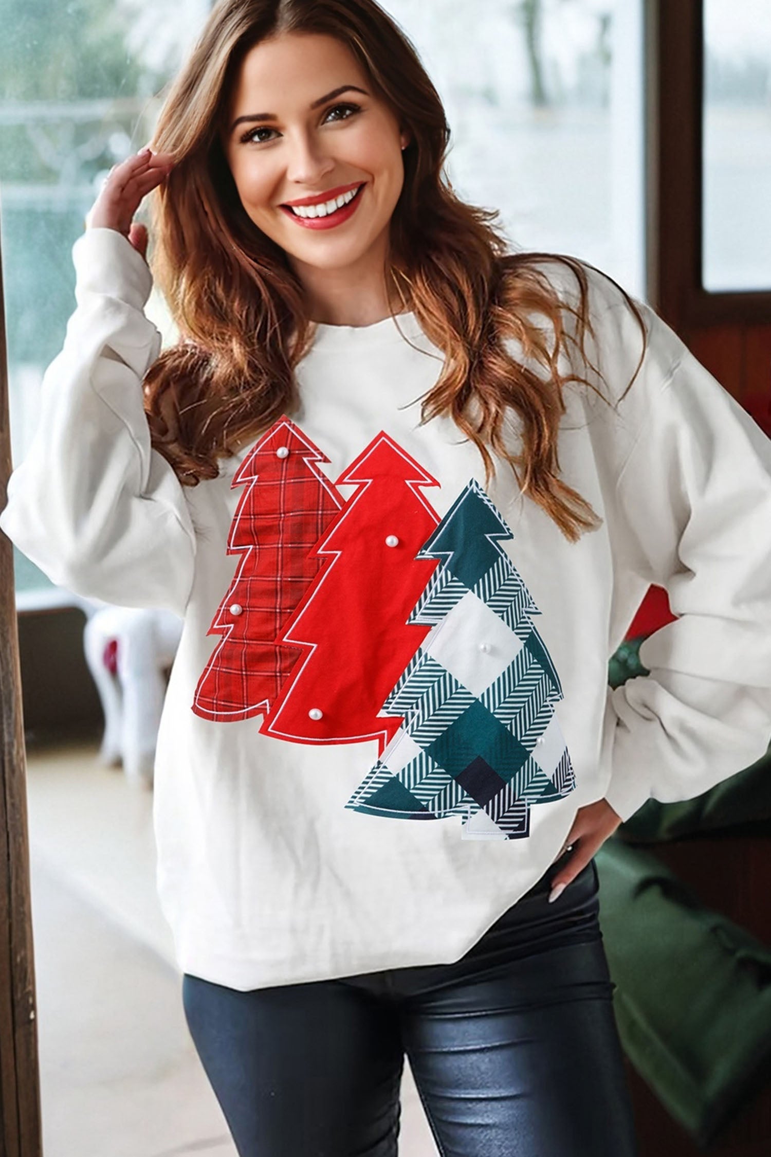 Christmas Tree Patched Drop Shoulder Sweatshirt