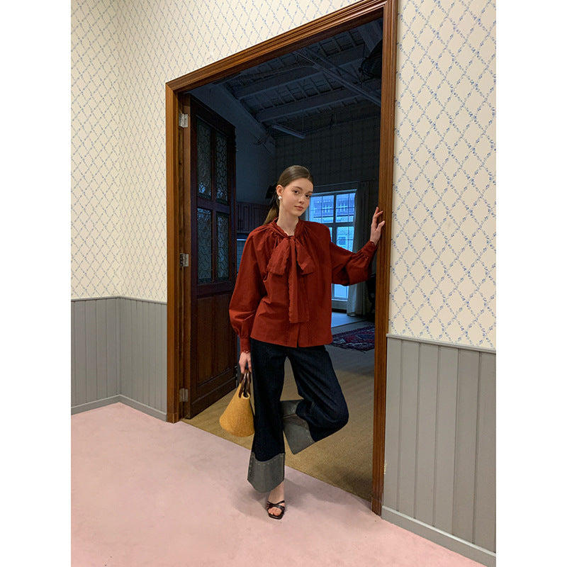 Curled high waisted wide leg jeans