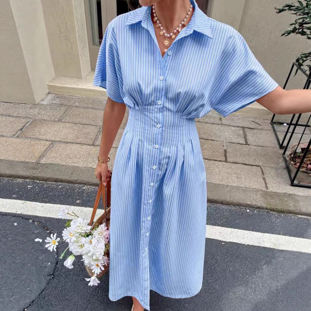 blue short sleeved women's shirt skirt
