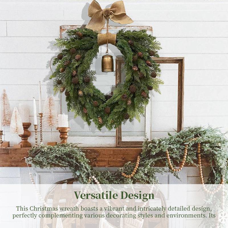 Classic Natural Pine Cone Wreath - Festive Christmas Door Hanging with Bells