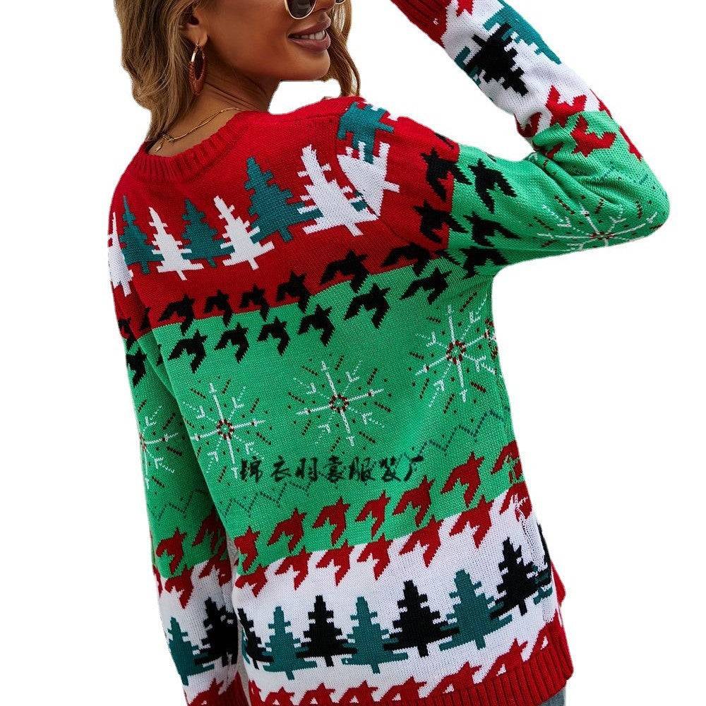 Christmas Tree Print Sweater – Pullover Holiday Sweater for Women

