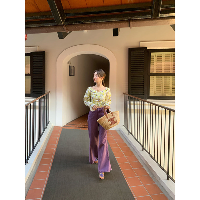 Narrow high waisted slightly flared jeans