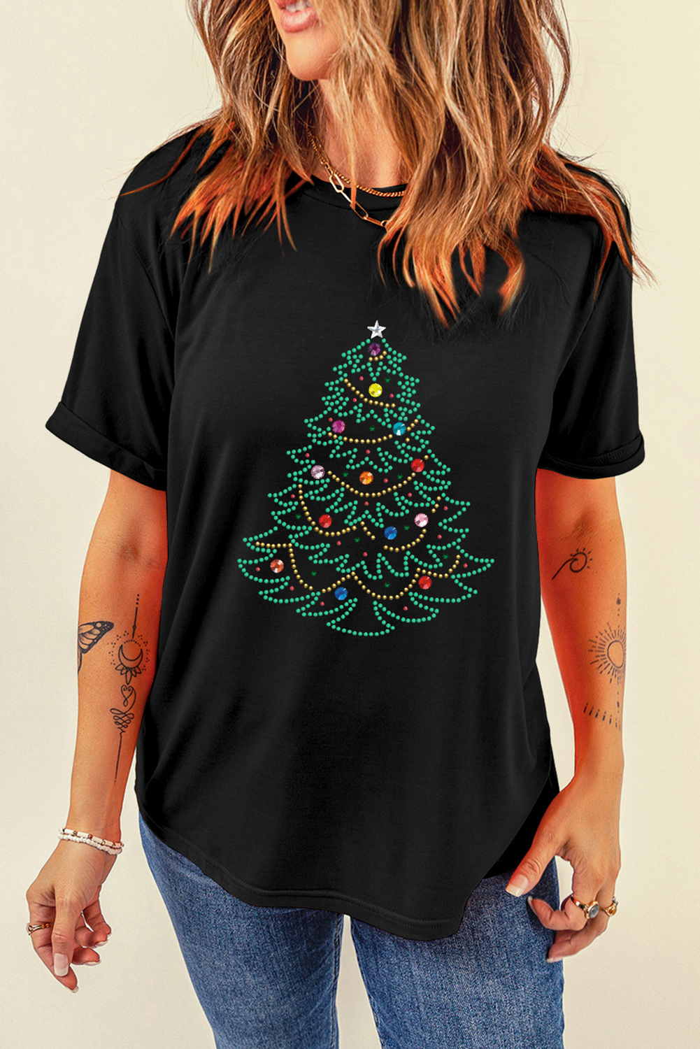 Christmas Tree Round Neck Graphic Tee