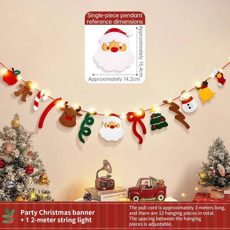 Handmade Pull String Flag Banner, LED String Lights, Christmas Decor
