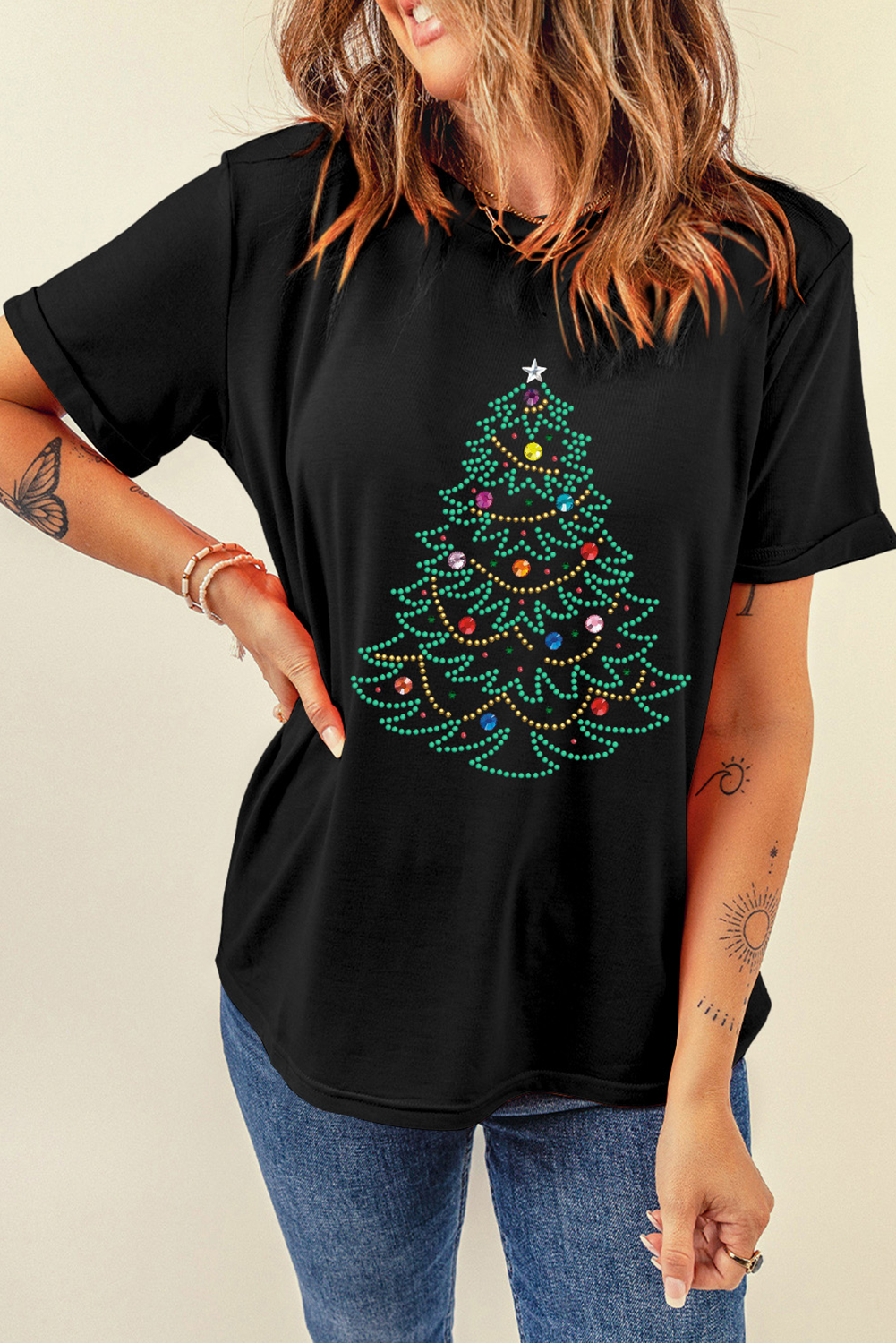 Christmas Tree Round Neck Graphic Tee