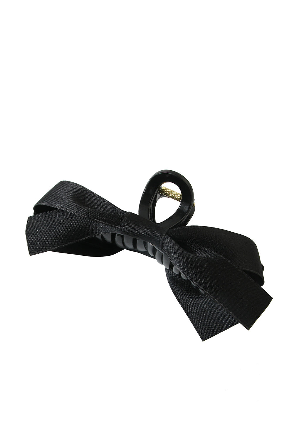 Black bow hair clip on a white background