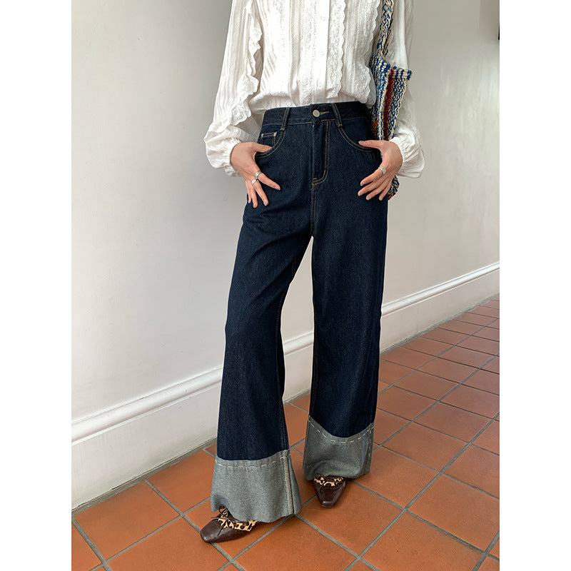Curled high waisted wide leg jeans