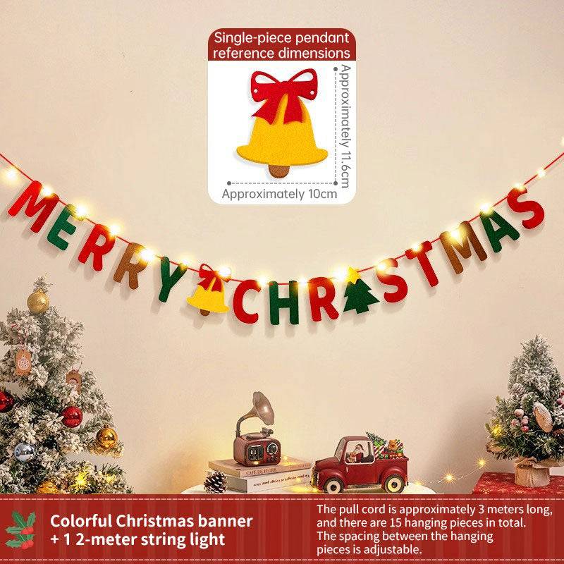 Handmade Pull String Flag Banner, LED String Lights, Christmas Decor
