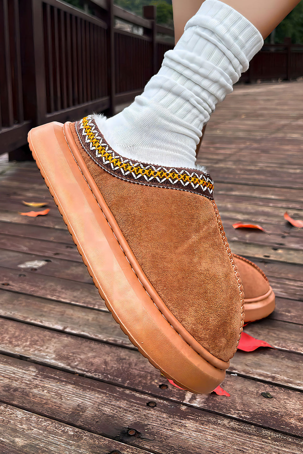 Chestnut Contrast Edge Suede Winter Slippers