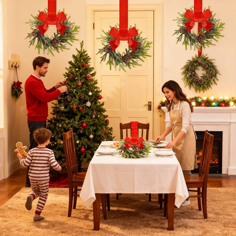 Farmhouse Mini Christmas Cabinet Wreaths, Set of 6 with Ribbon Tie-Ons
