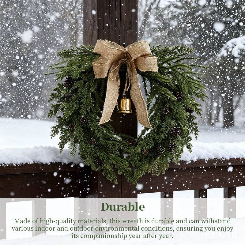 Classic Natural Pine Cone Wreath - Festive Christmas Door Hanging with Bells