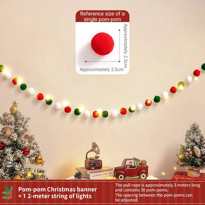 Handmade Pull String Flag Banner, LED String Lights, Christmas Decor
