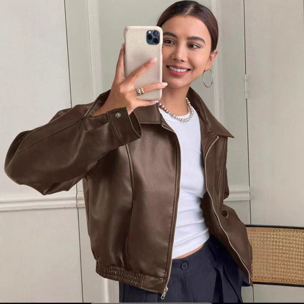Retro brown leather jacket
