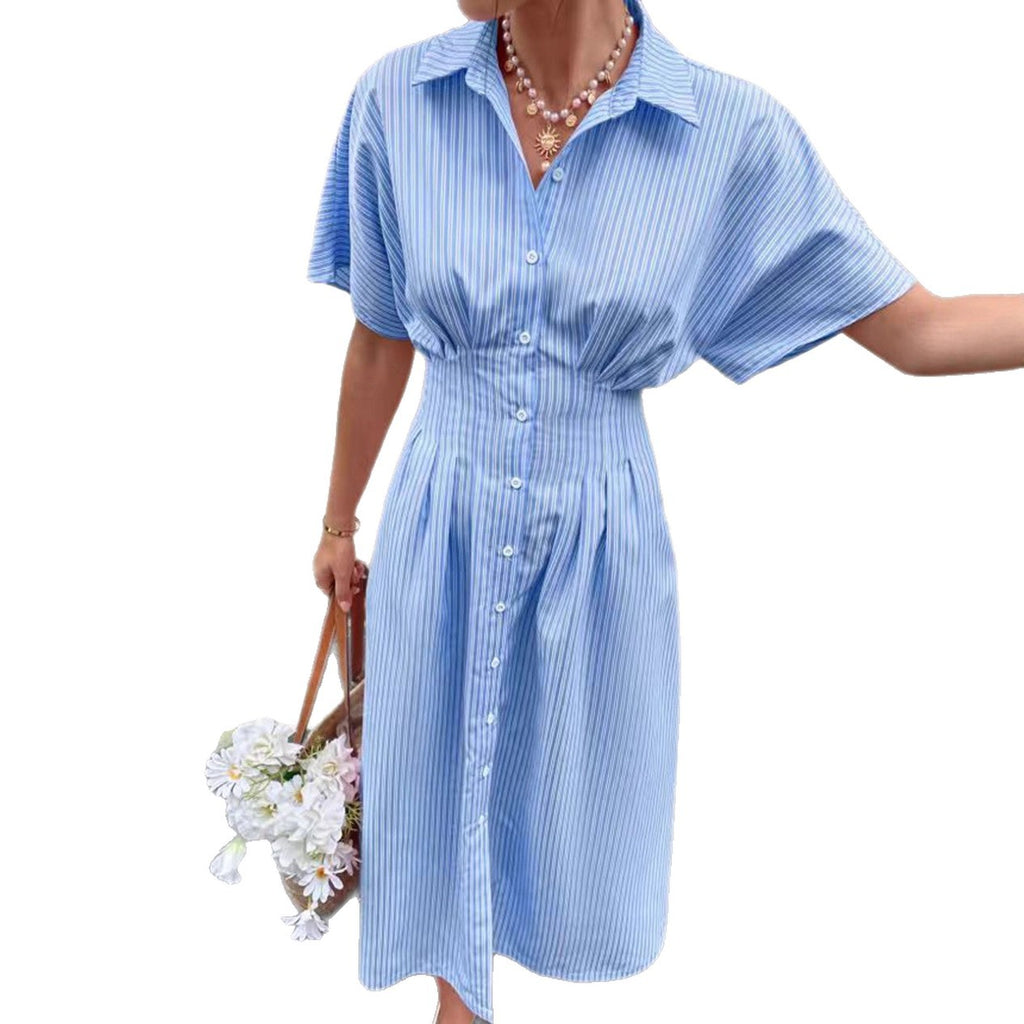 blue short sleeved women's shirt skirt