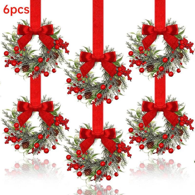 Farmhouse Mini Christmas Cabinet Wreaths, Set of 6 with Ribbon Tie-Ons
