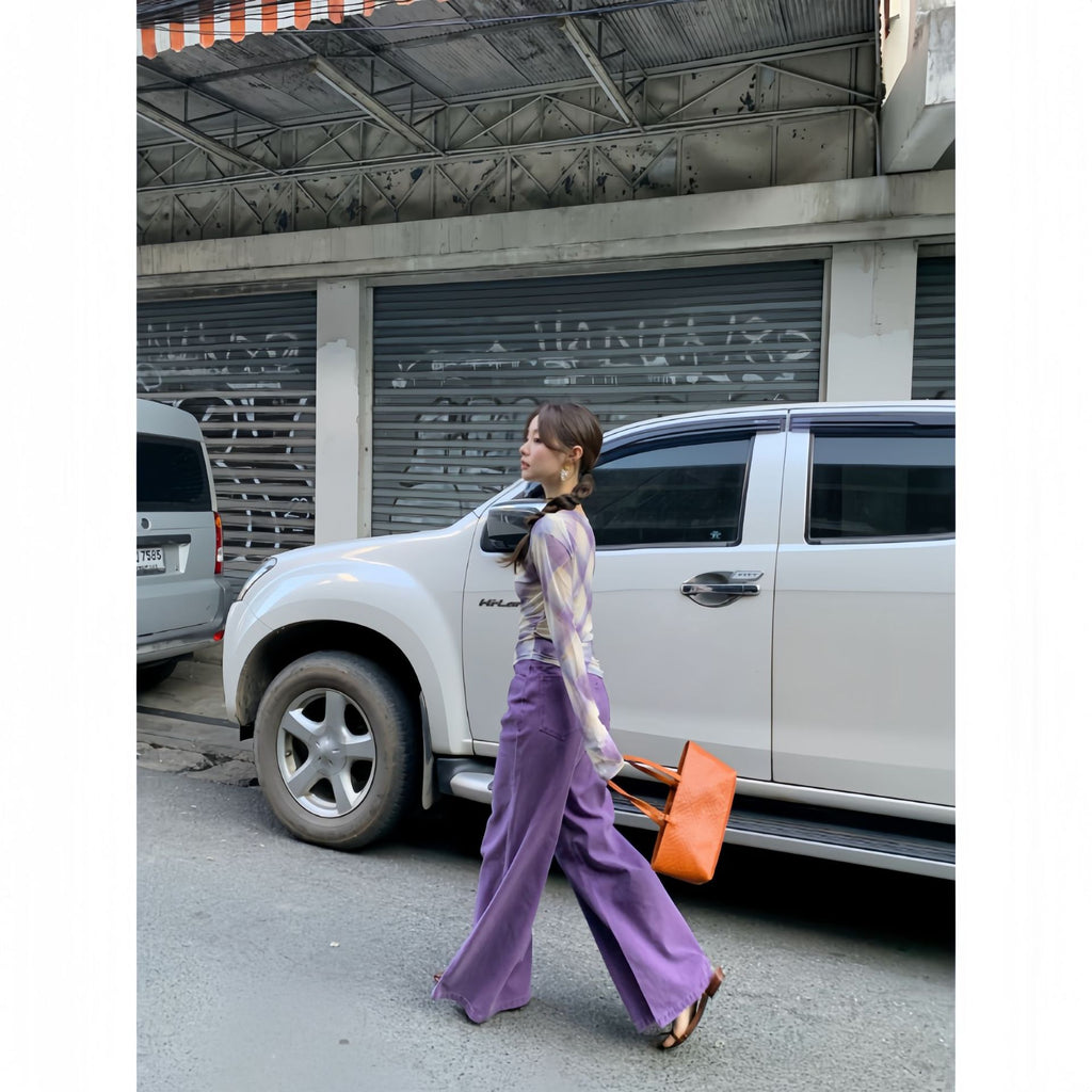 Narrow high waisted slightly flared jeans