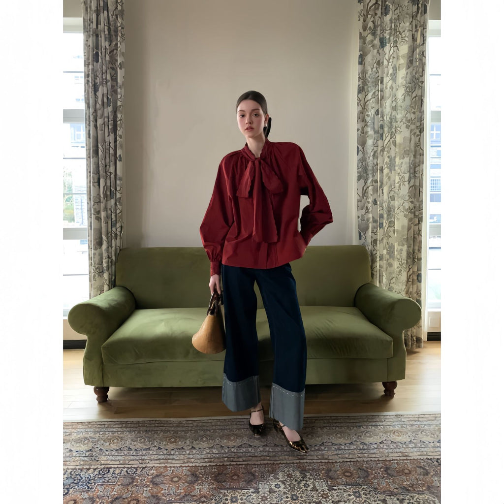 Curled high waisted wide leg jeans