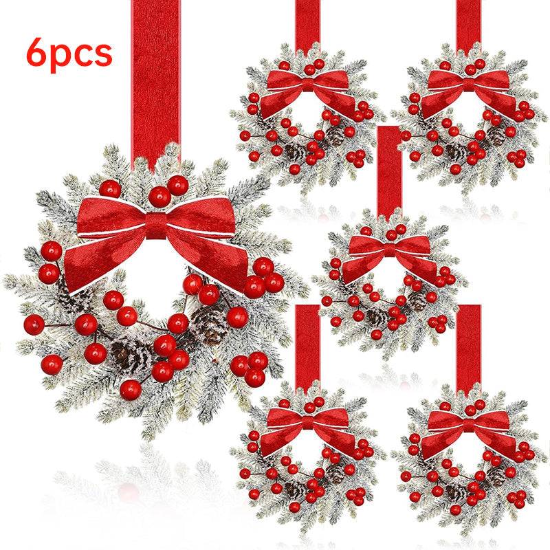 Farmhouse Mini Christmas Cabinet Wreaths, Set of 6 with Ribbon Tie-Ons
