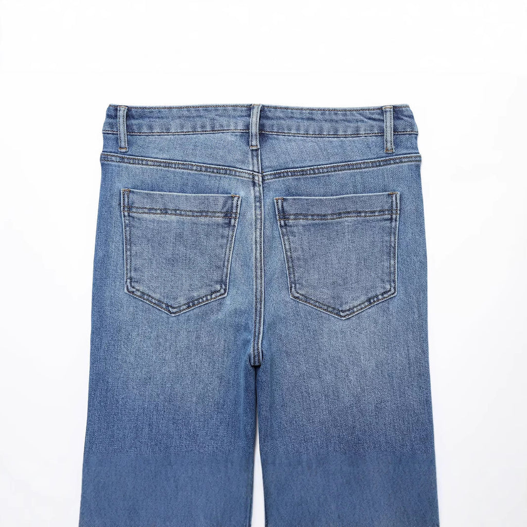 Pocket decoration casual micro flared jeans