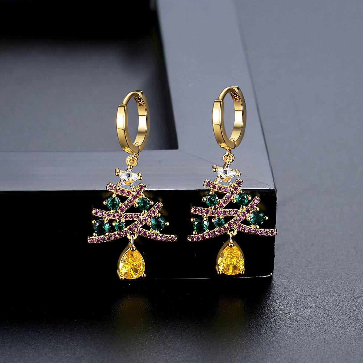 European & American Christmas Series Zircon Earrings – Christmas Tree Earrings
