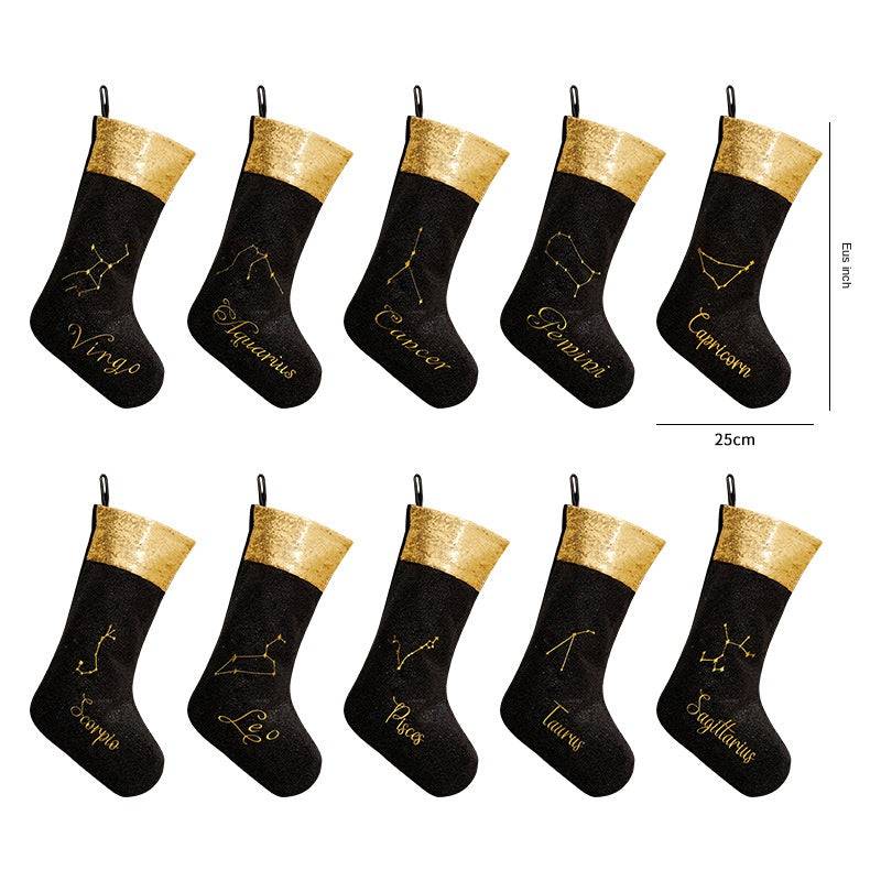 Black Zodiac Christmas Socks – Ornament Display Piece & Holiday Decoration
