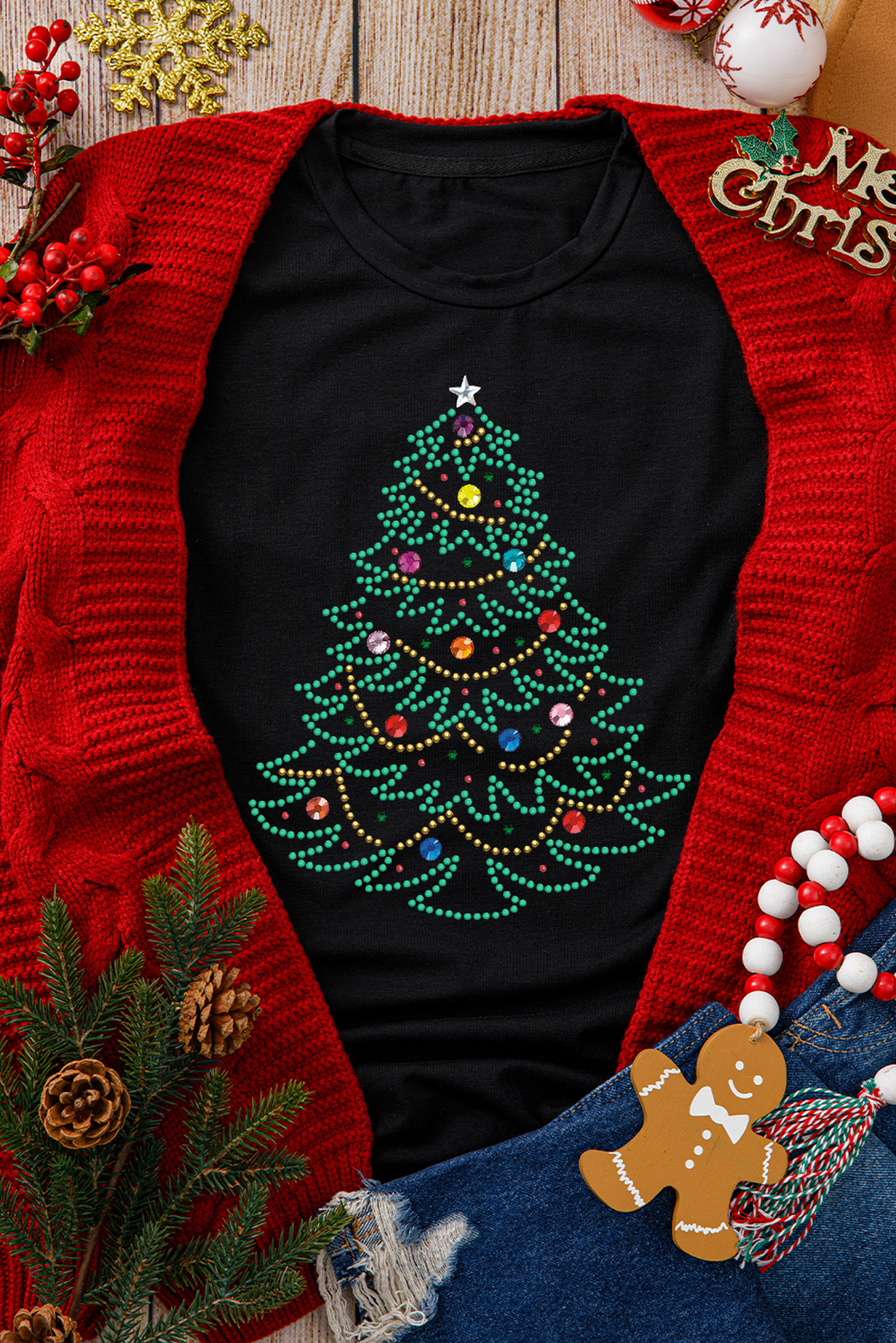 Christmas Tree Round Neck Graphic Tee