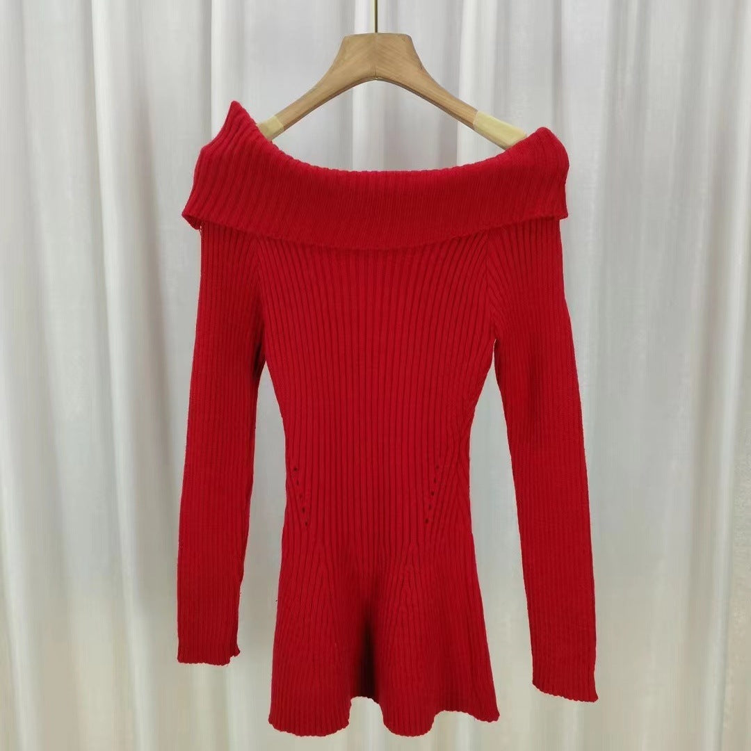 Shoulder Ruffled Hem Sweater