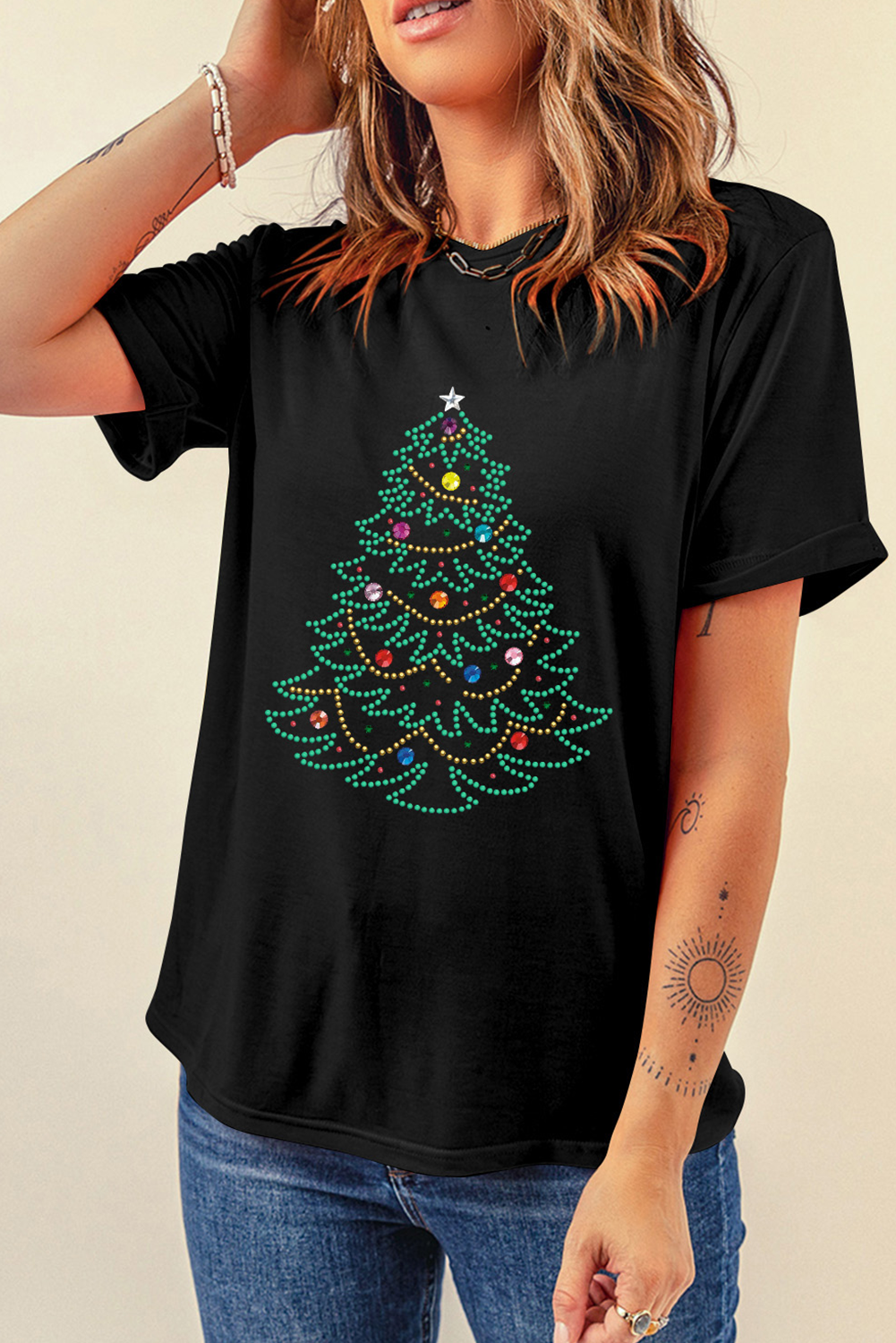 Christmas Tree Round Neck Graphic Tee