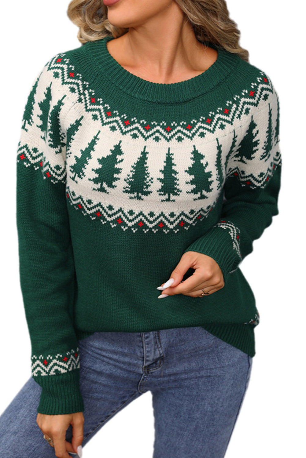 Christmas Tree Geometric Print Retro Sweater