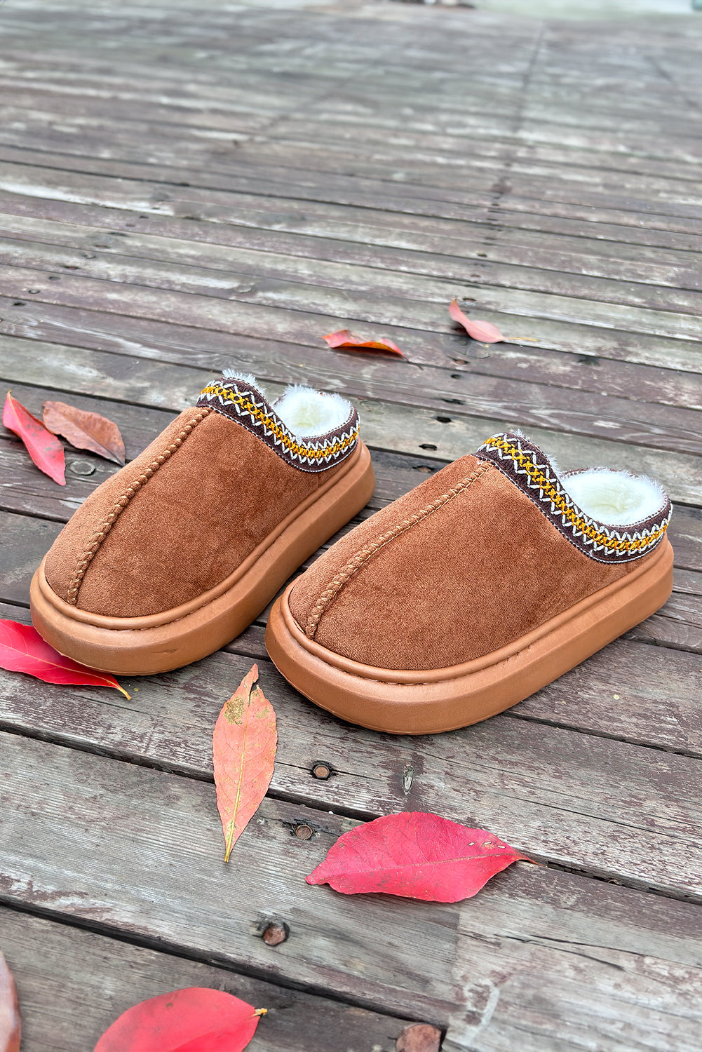 Chestnut Contrast Edge Suede Winter Slippers