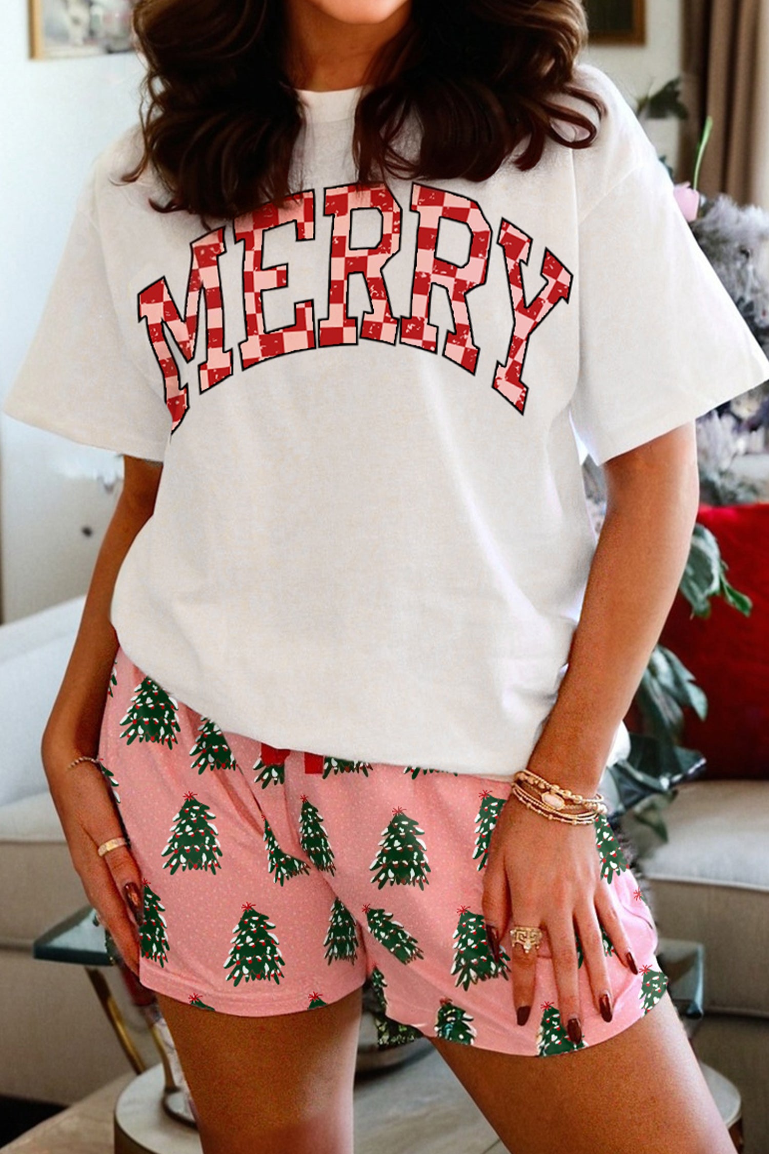 Christmas Tree Print Short Lounge Set